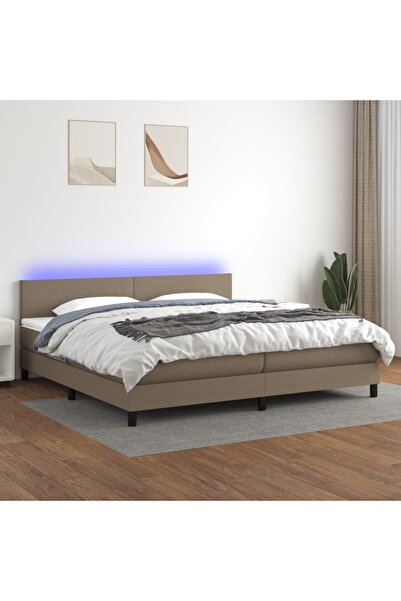 Concept Pat cu arcuri, saltea și LED, gri taupe, 200x200 cm, textil