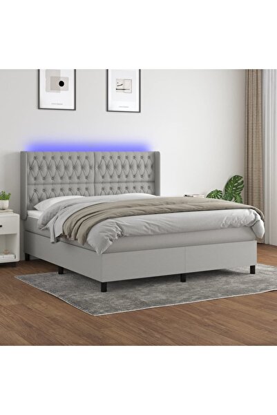 Concept Κρεβάτι με ελατήρια, στρώμα και LED, ανοιχτό γκρι, 180x200 cm, ύφασμα
