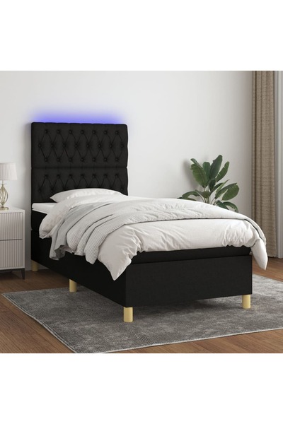 Concept Pat cu arcuri, saltea și LED, negru, 90x200 cm, textil