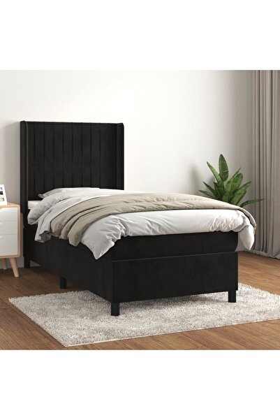 Concept Pat box spring cu saltea, negru, 90x190 cm, catifea