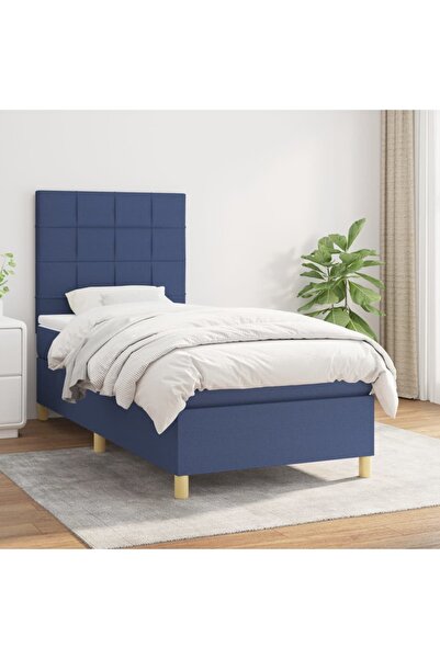 Concept Pat box spring cu saltea, albastru, 90x190 cm, textil