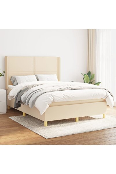 Concept Pat continental cu saltea, crem, 140x200 cm, material textil