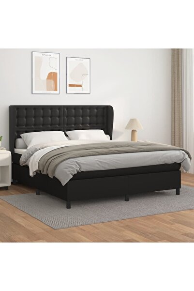 Concept Pat box spring cu saltea, negru, 160x200 cm, piele ecologică