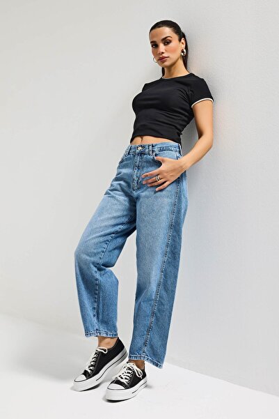 it's basic Жіночі сині джинси морквяного крою вільного крою, розмір 4s6-4, вн...