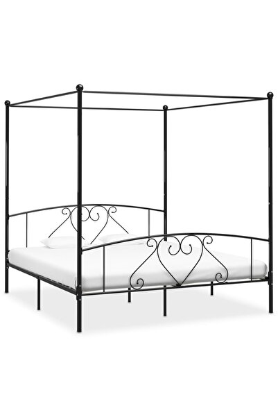 Concept Σκελετός κρεβατιού με ουρανό, μαύρος, 180 x 200 εκ., μεταλλικός
