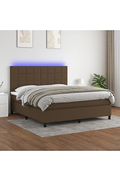 Concept Κρεβάτι με ελατήρια, στρώμα και LED, σκούρο καφέ, 180x200 cm, ύφασμα