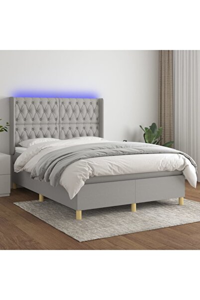 Concept Κρεβάτι με ελατήρια, στρώμα και LED, ανοιχτό γκρι, 140x200 cm, ύφασμα