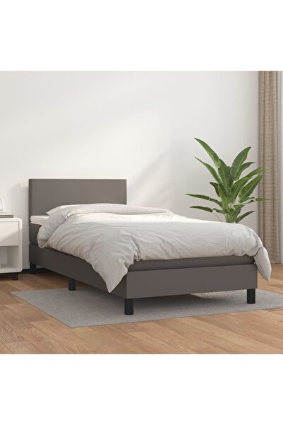 Concept Pat box spring cu saltea, gri, 90x190 cm, piele ecologică