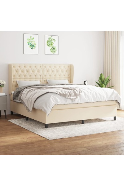 Concept Pat box spring cu saltea, crem, 160x200 cm, material textil