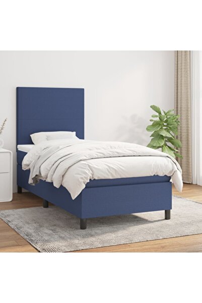 Concept Pat box spring cu saltea, albastru, 100x200 cm, textil