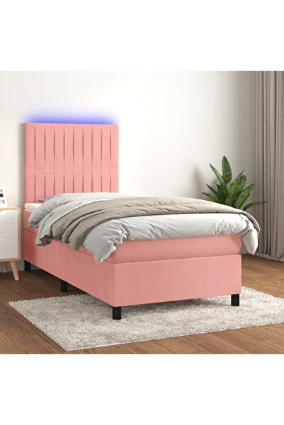 Concept Pat continental cu saltea & LED, roz, 80x200 cm, catifea