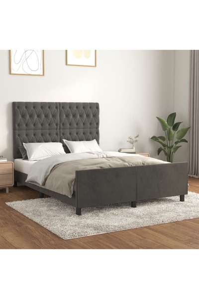 Concept Cadru de pat cu tăblie, gri închis, 140x190 cm, catifea
