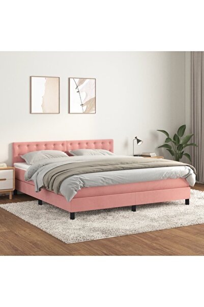 Concept Pat box spring cu saltea, roz, 160x200 cm, catifea
