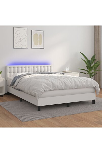 Concept Κρεβάτι με ελατήρια, στρώμα και LED, λευκό, 140x200 cm, Δερμάτινο