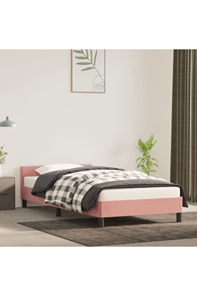 Concept Σκελετός κρεβατιού με κεφαλάρι, ροζ, 100x200 εκ., Βελούδο