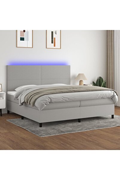 Concept Κρεβάτι με ελατήρια, στρώμα και LED, ανοιχτό γκρι, 200x200 cm, ύφασμα