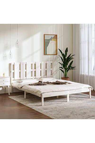 Concept Cadru de pat 5FT King Size, alb, 150x200 cm, lemn masiv