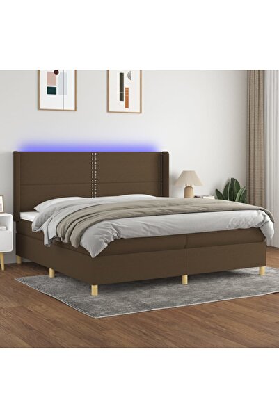 Concept Κρεβάτι με ελατήρια, στρώμα και LED, σκούρο καφέ, 200x200 cm, ύφασμα