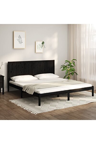 Concept Σκελετός κρεβατιού, μαύρο, 200x200 cm, μασίφ ξύλο πεύκου