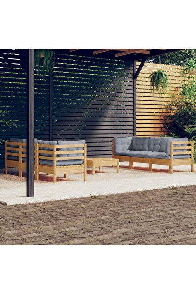 Concept Σετ επίπλων κήπου με μαξιλάρια, 7 τεμάχια, γκρι, μασίφ ξύλο πεύκου