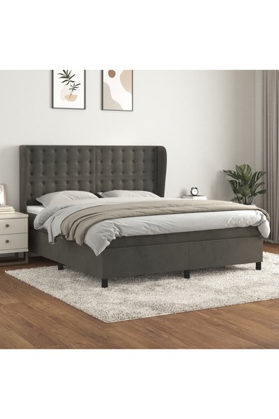 Concept Pat box spring cu saltea, gri închis, 180x200 cm, catifea