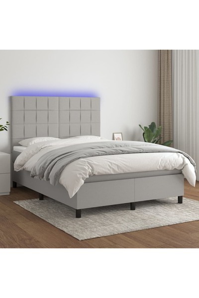 Concept Κρεβάτι με ελατήρια, στρώμα και LED, ανοιχτό γκρι, 140x200 cm, ύφασμα