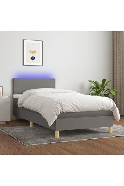 Concept Κρεβάτι με ελατήρια, στρώμα και LED, σκούρο γκρι, 90x200 cm, ύφασμα