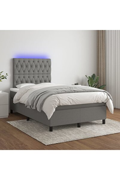 Concept Κρεβάτι με ελατήρια, στρώμα και LED, σκούρο γκρι, 120x200 cm, ύφασμα