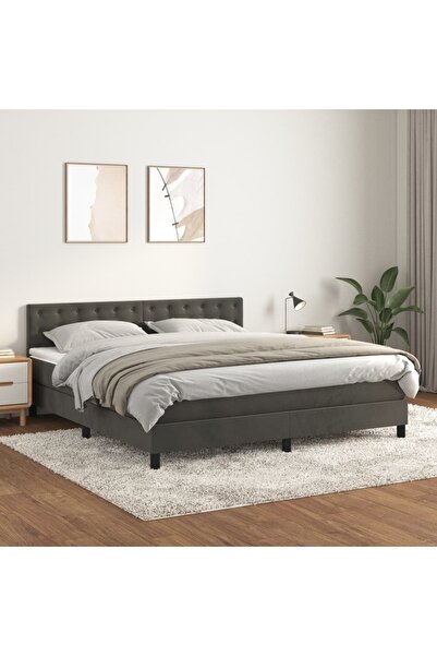 Concept Pat box spring cu saltea, gri închis, 180x200 cm, catifea