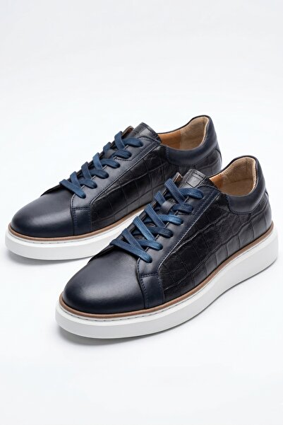 LUSIVE 100% Genuine Leather Navy Blue Lace-Up Comfortable Casual Men's Shoes ...