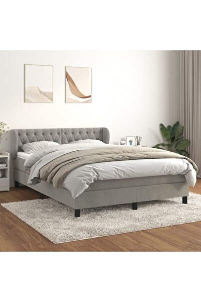 Concept Pat box spring cu saltea, gri deschis, 140x190 cm, catifea