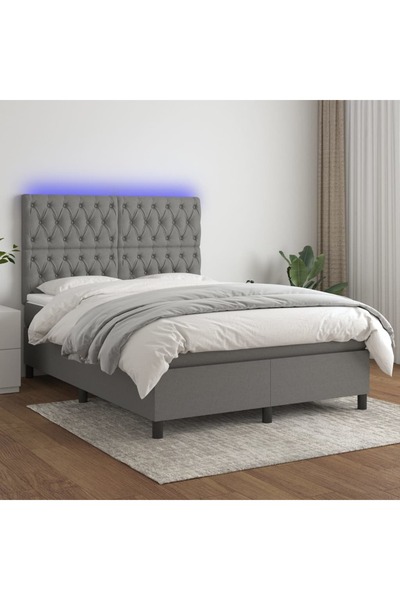 Concept Pat cu arcuri, saltea și LED, gri închis, 140x200 cm, textil