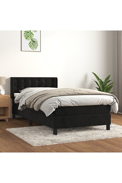 Concept Pat box spring cu saltea, negru, 90x190 cm, catifea
