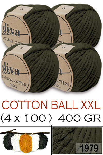 Diva İplik Bumbac natural XXL - 4 mm, șuvițe de macrameu de fire -1979 Kaki (...