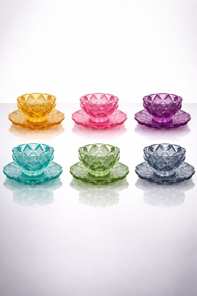 YzHome 12 Pieces Crystal Glass Colored Snack Bowl Plate