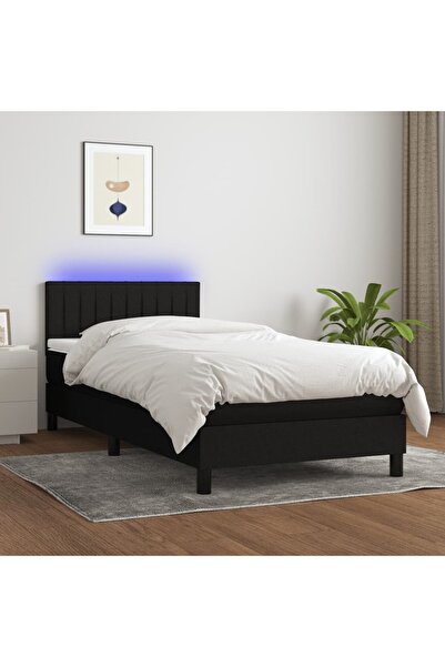 Concept Pat cu arcuri, saltea și LED, negru, 100x200 cm, textil