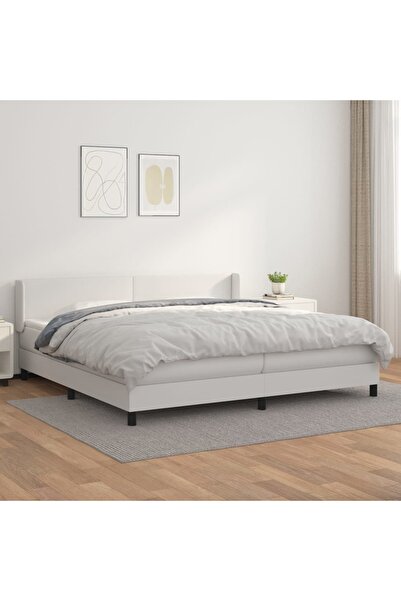 Concept Κρεβάτι με ελατήρια και στρώμα, λευκό, 200x200 cm, οικολογικό Δερμάτινο