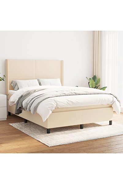 Concept Pat continental cu saltea, crem, 140x200 cm, material textil