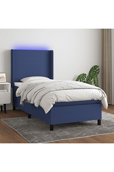 Concept Pat cu arcuri, saltea și LED, albastru, 90x190 cm, textil