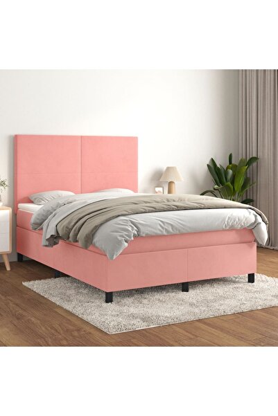 Concept Pat box spring cu saltea, roz, 140x190 cm, catifea