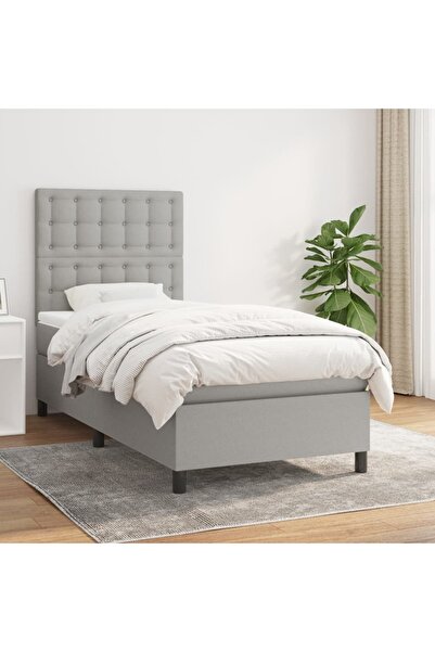 Concept Pat box spring cu saltea, gri deschis, 90x190 cm, textil