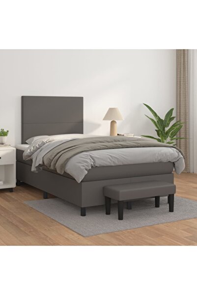 Concept Pat box spring cu saltea, gri, 120x200 cm, piele ecologică
