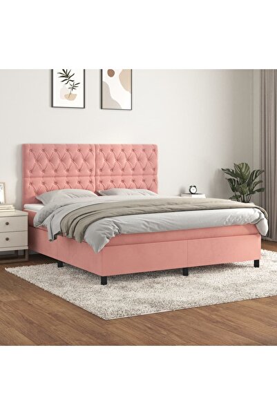 Concept Pat box spring cu saltea, roz, 160x200 cm, catifea