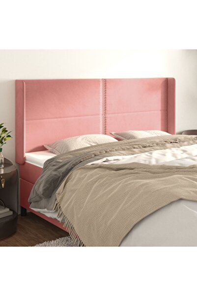 Concept Tăblie de pat cu aripioare, roz, 203x16x118/128 cm, catifea