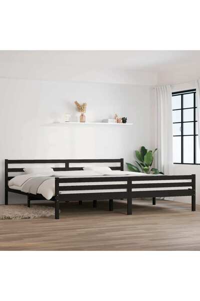 Concept Σκελετός κρεβατιού, μαύρο, 200x200 cm, μασίφ ξύλο πεύκου
