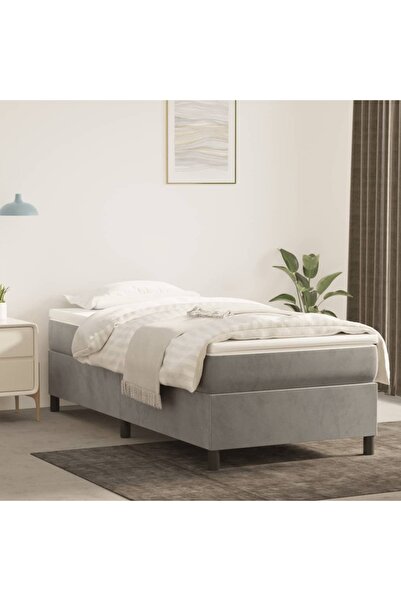 Concept Pat box spring cu saltea, gri deschis, 100x200 cm, catifea