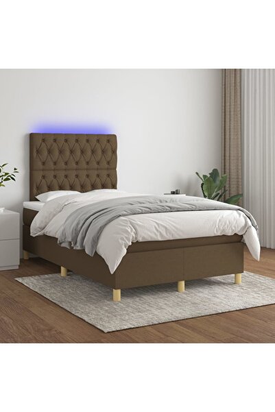 Concept Κρεβάτι με ελατήρια, στρώμα και LED, σκούρο καφέ, 120x200 cm, ύφασμα
