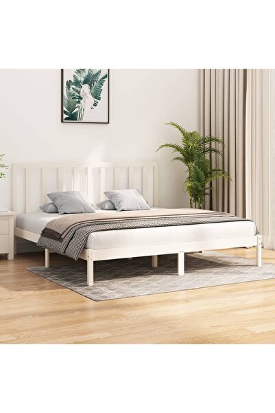 Concept Σκελετός κρεβατιού, λευκό, 200x200 εκ., μασίφ ξύλο πεύκου