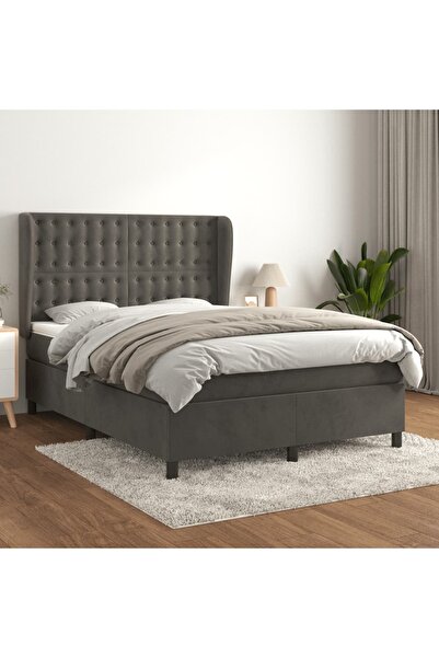 Concept Pat box spring cu saltea, gri închis, 140x200 cm, catifea