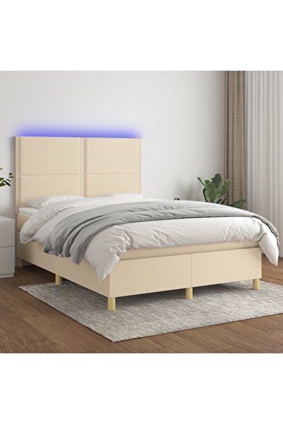 Concept Pat cu arcuri, saltea și LED, crem, 140x200 cm, textil